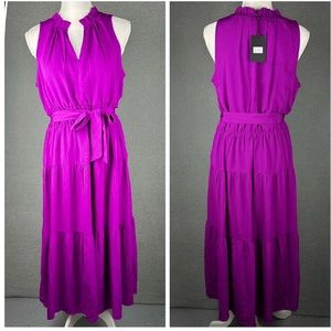 DKNY Women's 10 Magnolia Purple 
Sleeveless Tiered Midi Dress Belted Ruched